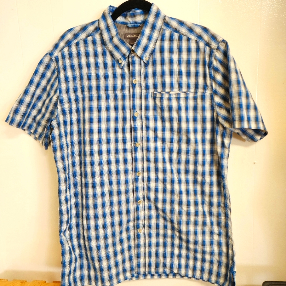 Eddie Bauer Large Blue Striped button down Shirt